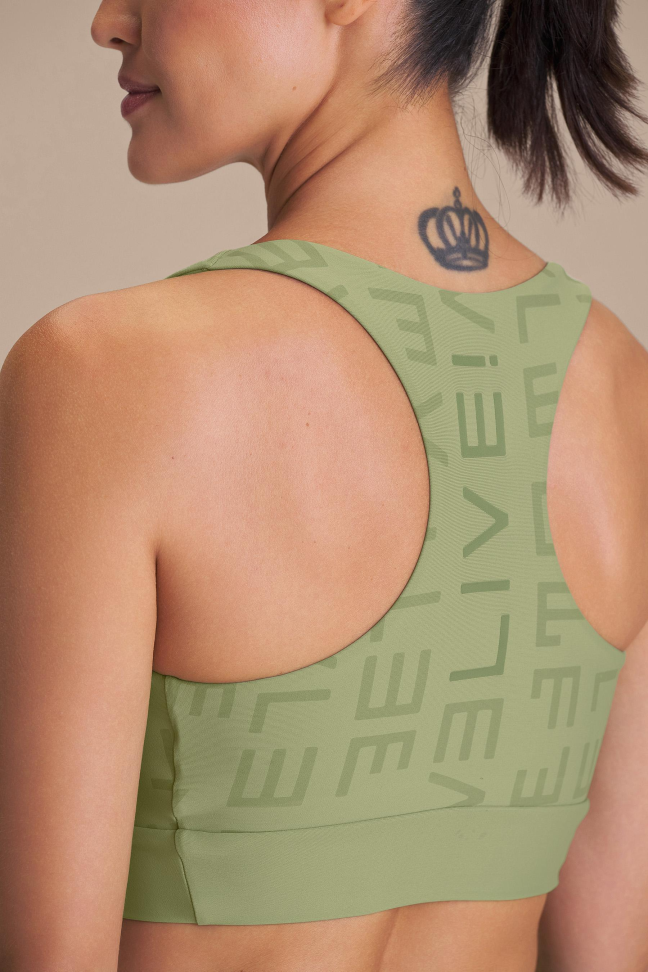 Top Fitness Feminino LIVE! Icon Hydefit® Adaptiv Herbal Green com Bojo Removível e UV 50+