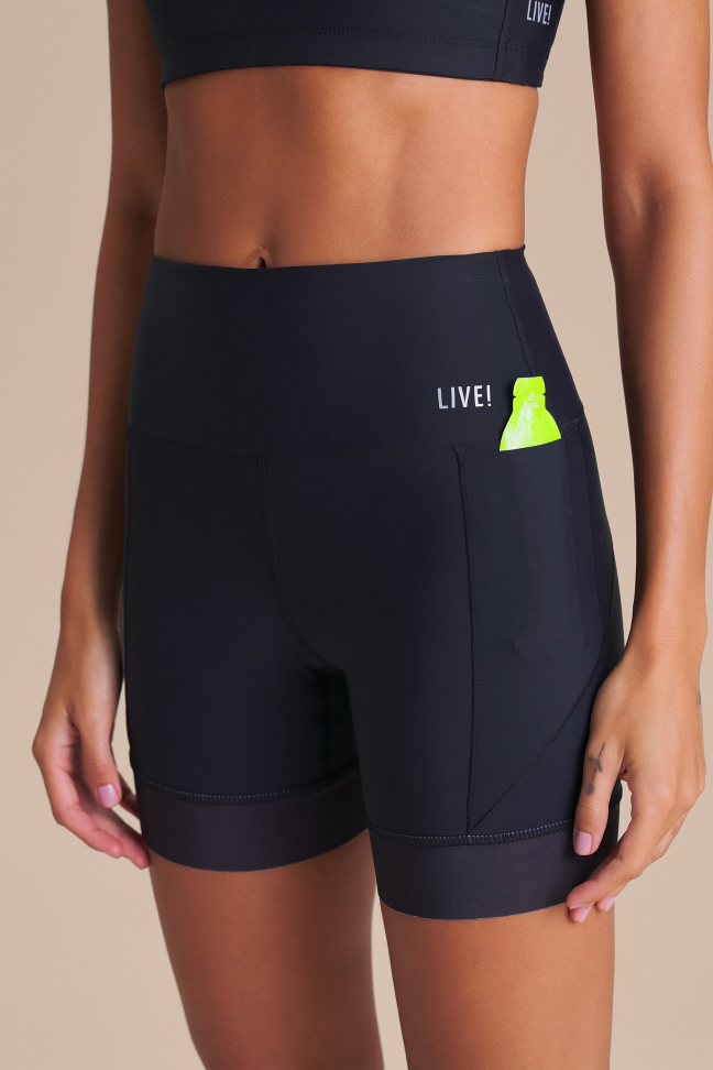 Shorts Fitness Feminino LIVE! Intense Race Pro® Preto com Bolsos e UV 50+
