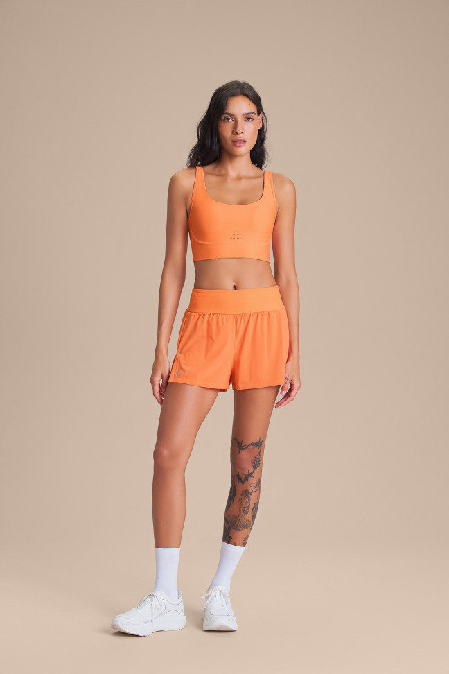 Shorts de Corrida Feminino LIVE! Pro Six Pockets Dryside Solar Orange com 6 Bolsos