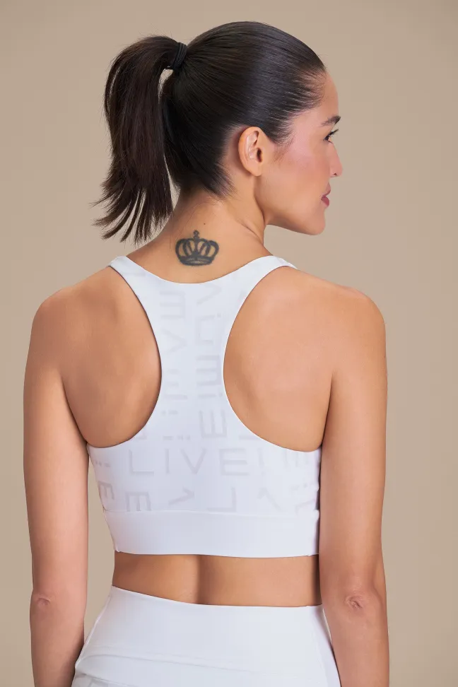 Top Fitness Feminino LIVE! Icon Branco com Bojo Removível