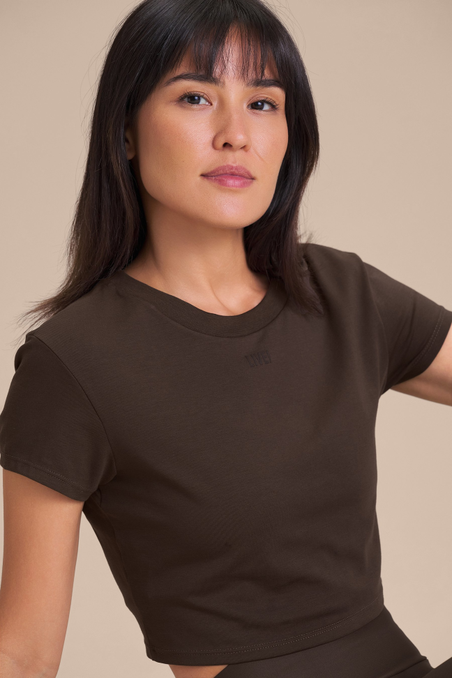 Blusa Cropped Feminina LIVE! Pima Slim Cocoa Brown