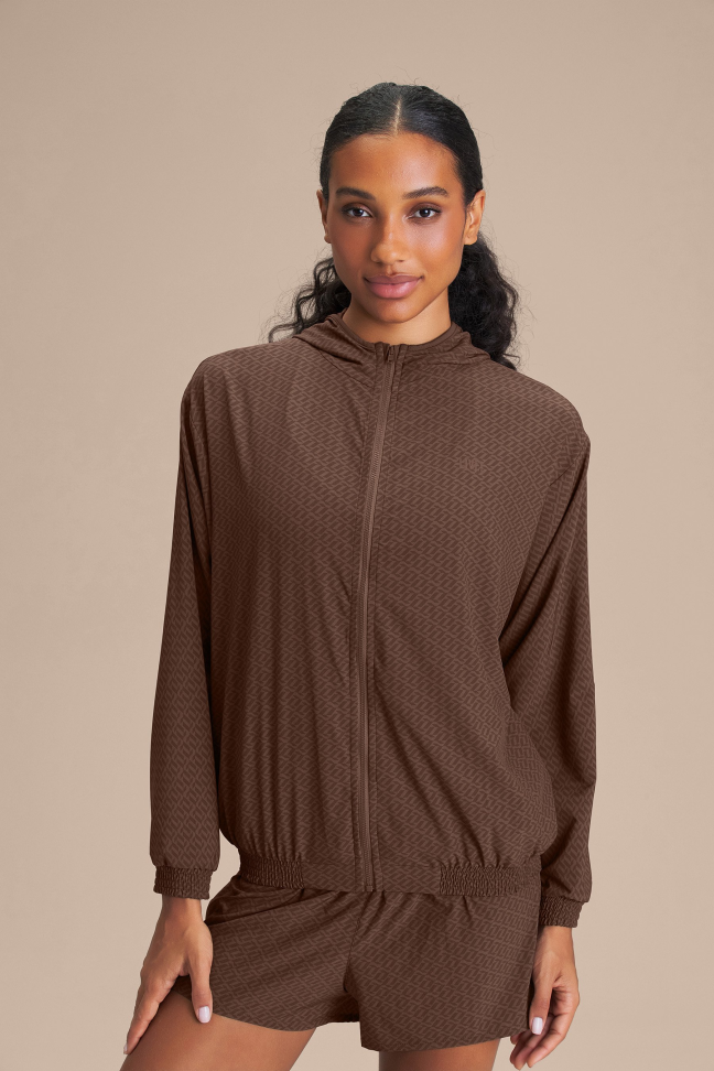 Jaqueta Fitness Feminina LIVE! Symbol Dryside Sepia Brown com Capuz e Zíper