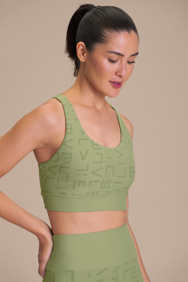 Top Fitness Feminino LIVE! Icon Hydefit® Adaptiv Herbal Green com Bojo Removível e UV 50+