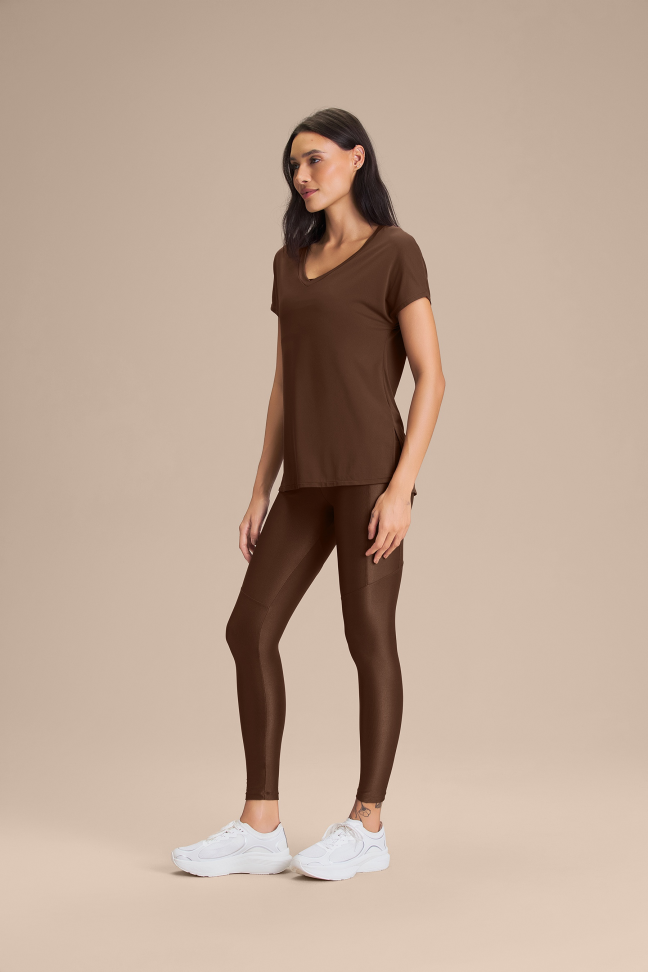 Camiseta Fitness Feminina LIVE! V Comfort com Quick Dry Sepia Brown