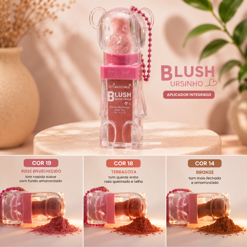 Blush em Pó Urso com Aplicador e Chaveiro