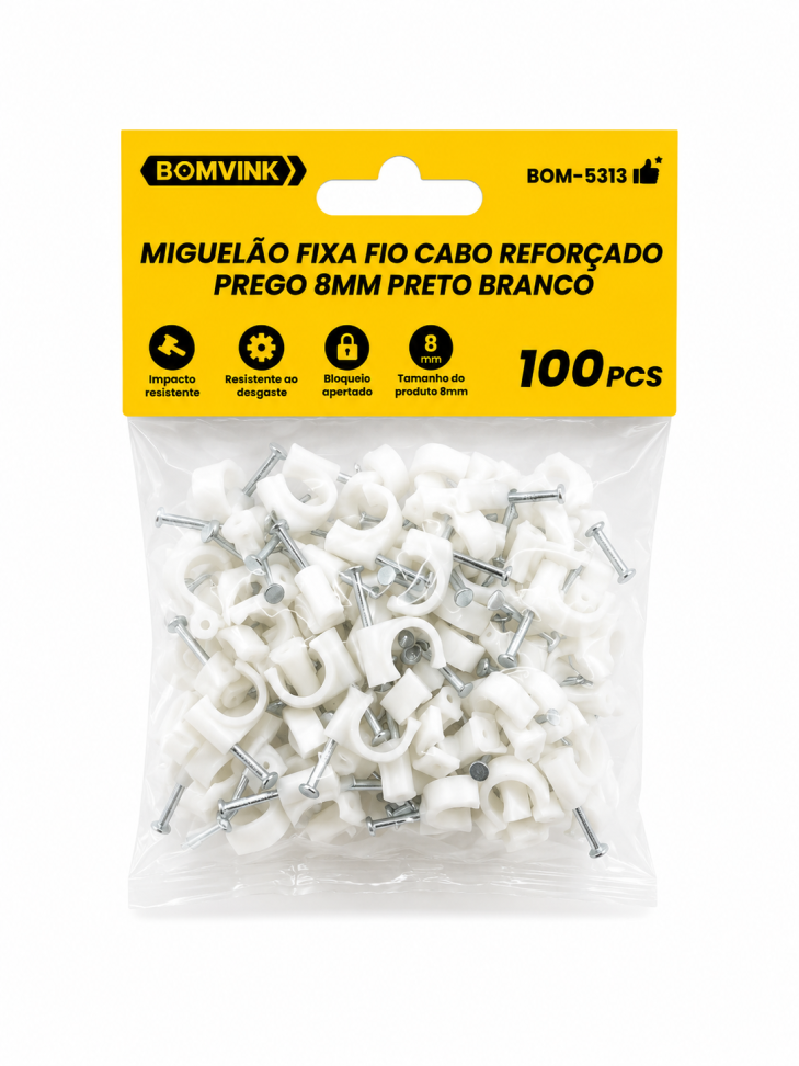 Miguelão Fixa Fio Branco 8mm - 100pçs