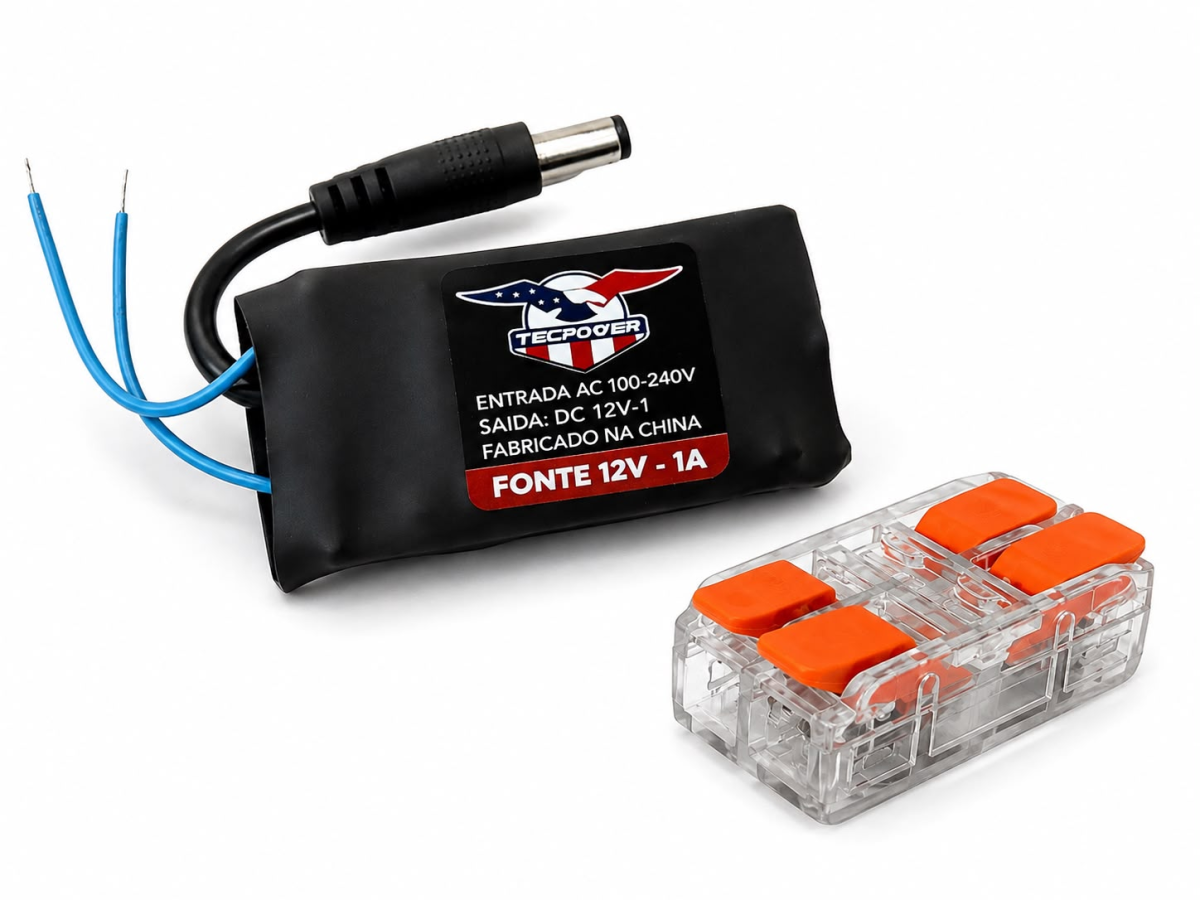 Fonte 12V - 1A Mini Plus + Conector Emenda
