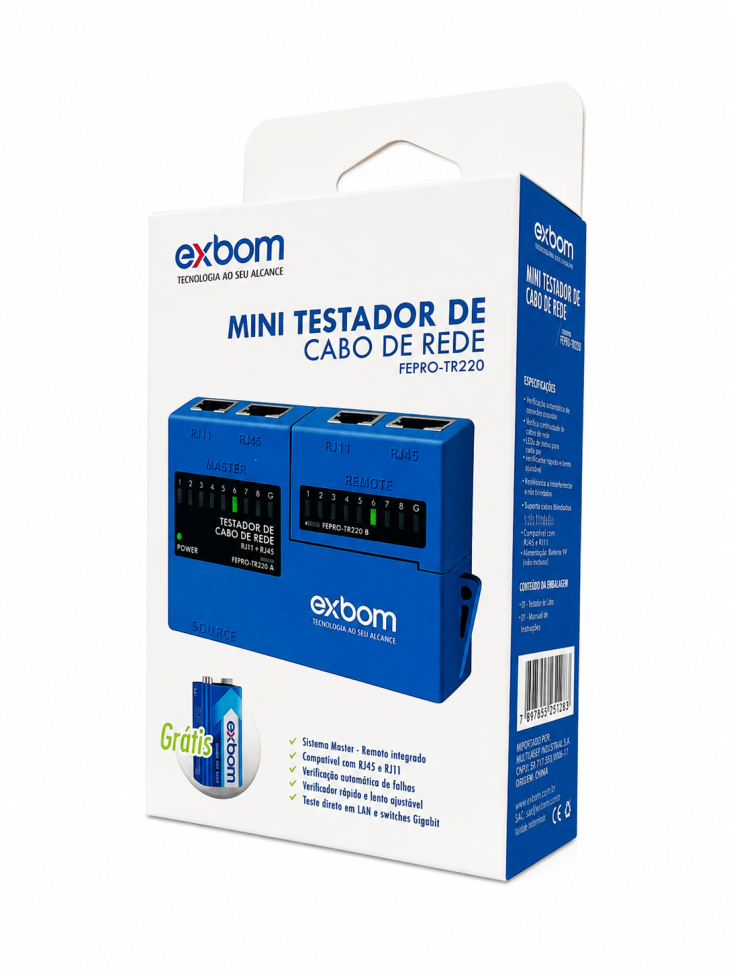 Mini Testador de Cabo de Rede - RJ45 / RJ11