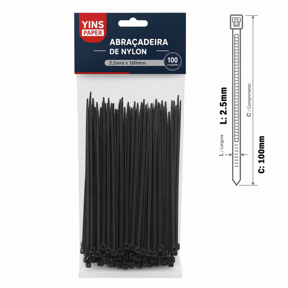 Abraçadeira Nylon - 2.5X100mm - Preto / 100un.