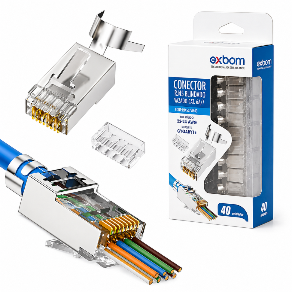 RJ45 CAT 7 Blindado Vazado - 40un.
