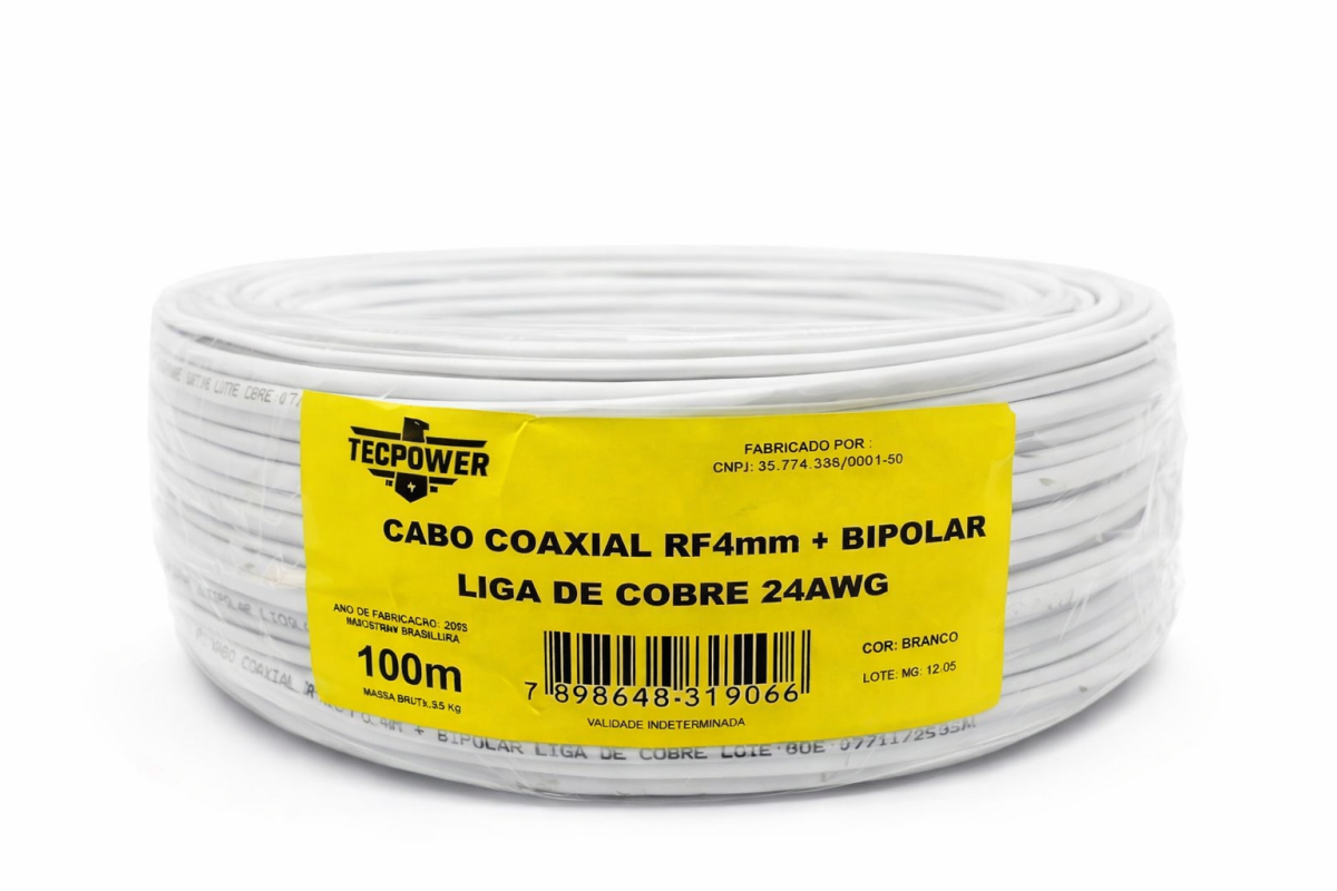 Cabo Coaxial 4mm + Bipolar Liga de Cobre 100M