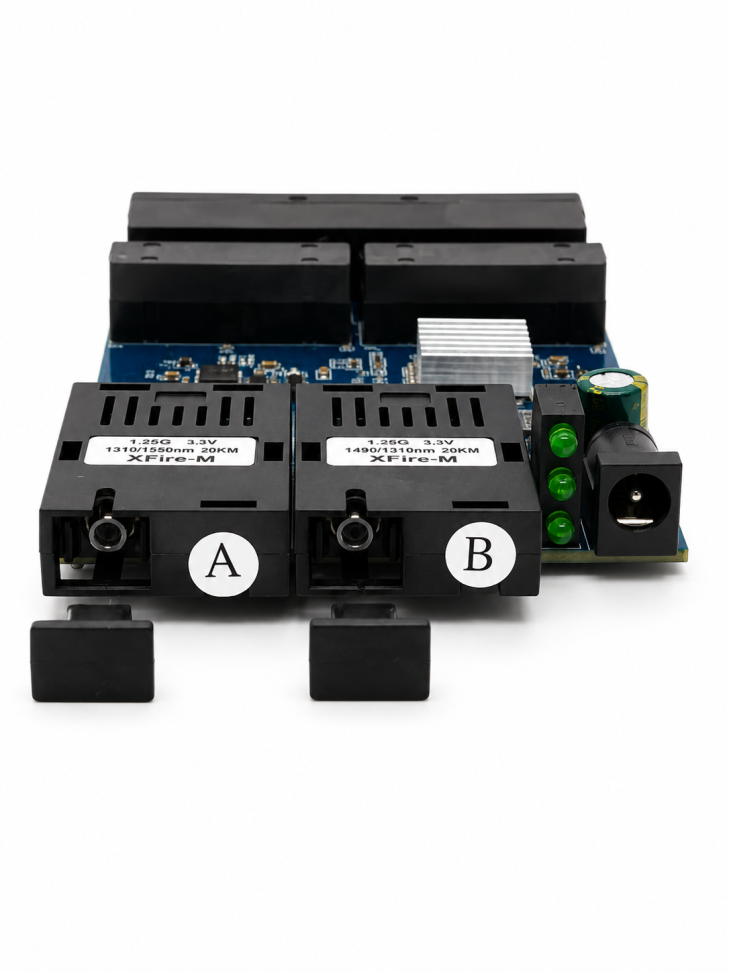 Placa Switch Conversor Fibra / RJ45 Metro - Gigabit 2-SFP / 4-RJ45