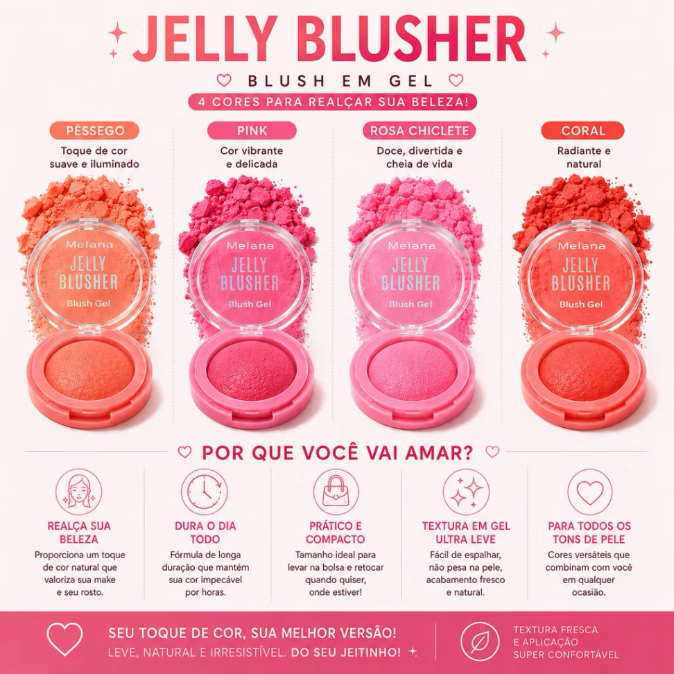 Blush em Gel Melana Efeito Natural Longa Duração