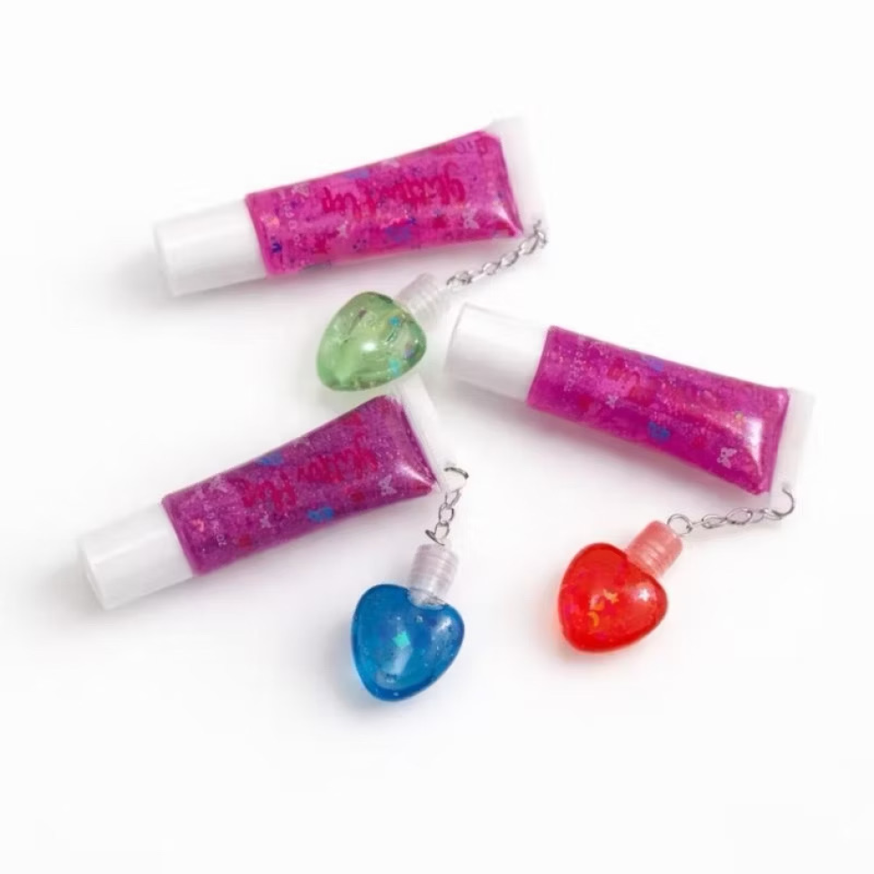 Lip gloss com glitter e chaveiro -hello mini