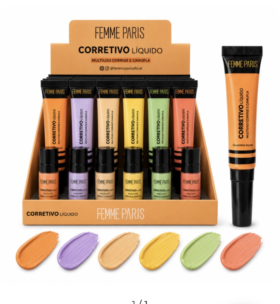 Corretivo Líquido Femme Paris 12ml Alta Cobertura - Colorido Longa Duração