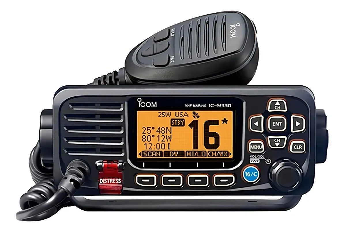 Rádio VHF Marítimo Icom IC-M330G com GPS e Antena, 25W, IPX7