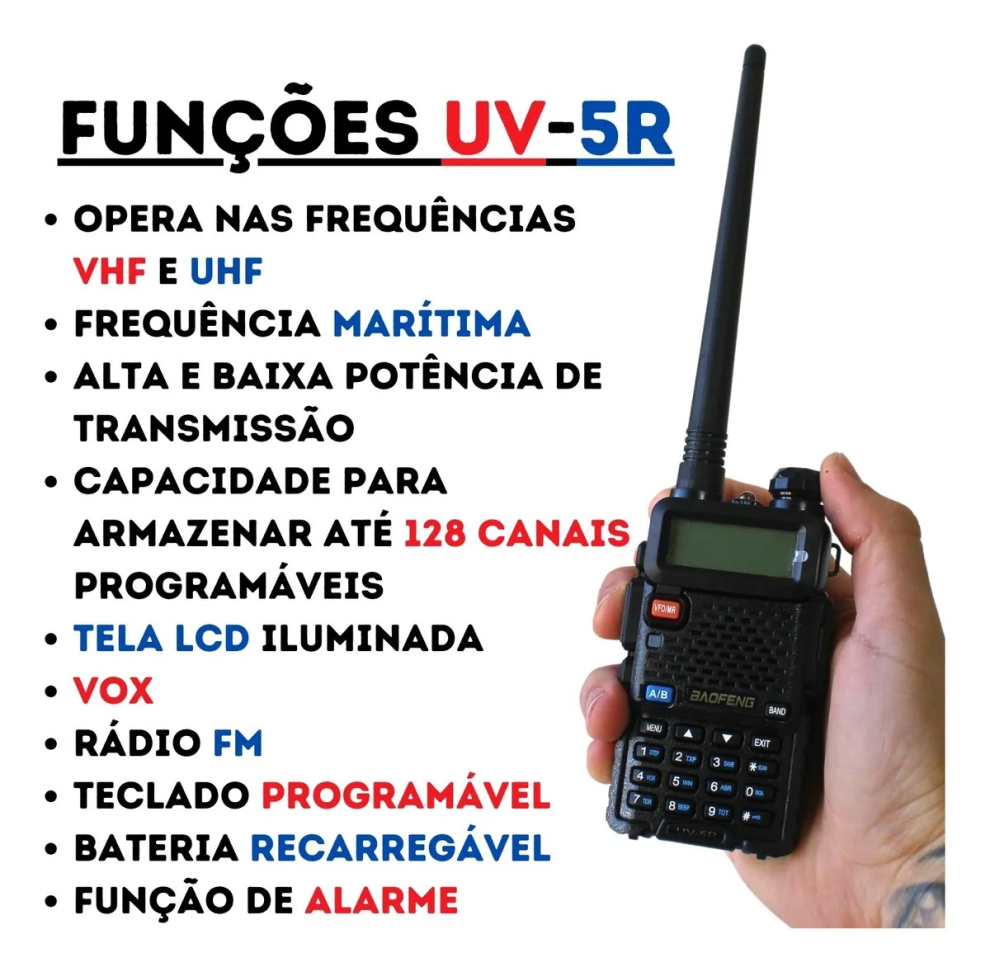 Rádio Comunicador Baofeng Uv5r Uv-5r C/ Frequência Marítima