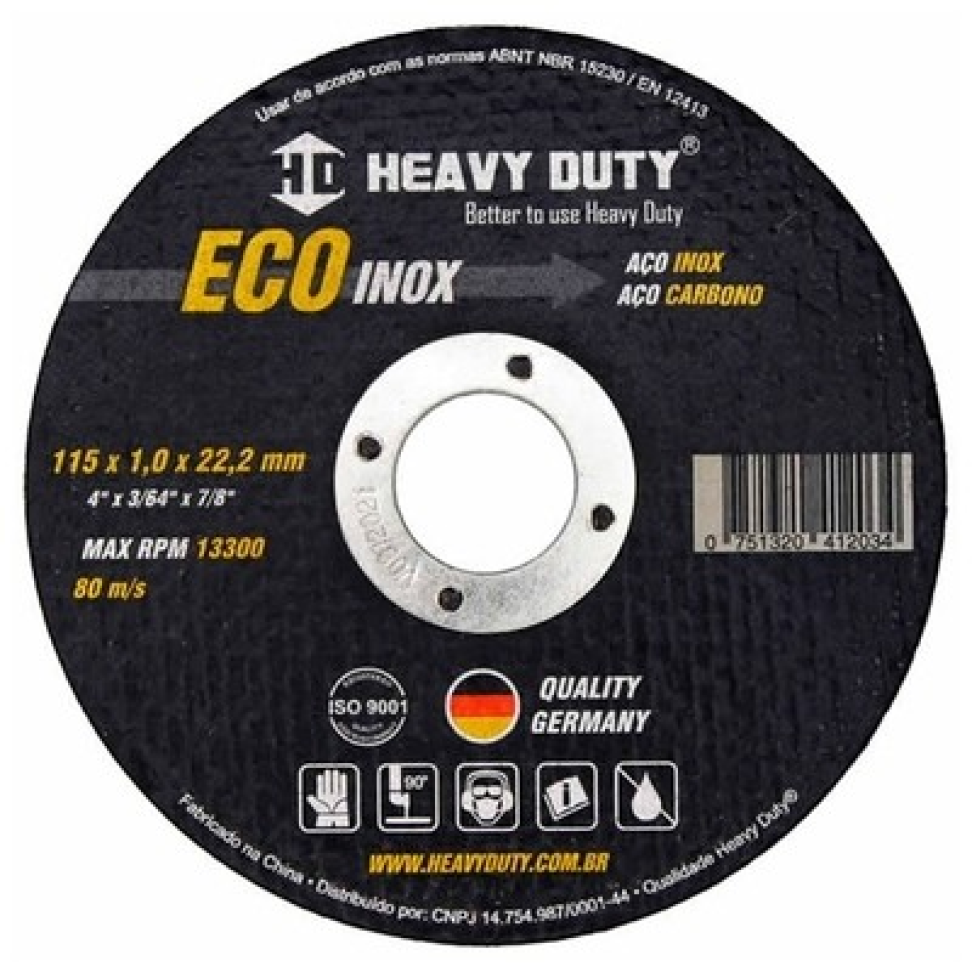 DISCO DE CORTE HEAVY DUTY 4.1/2 X 1,0 MM. PACOTE COM 10 UNIDADES.