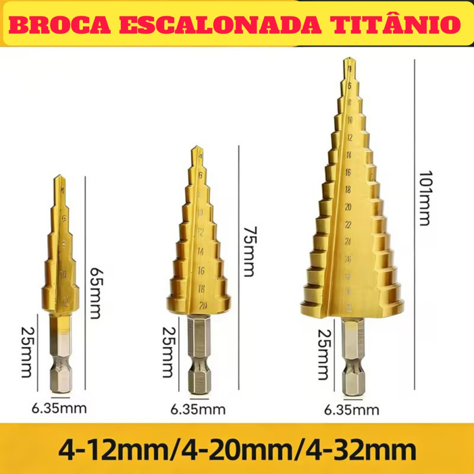 BROCA ESCALONADA TITÂNIO 3 PEÇAS.