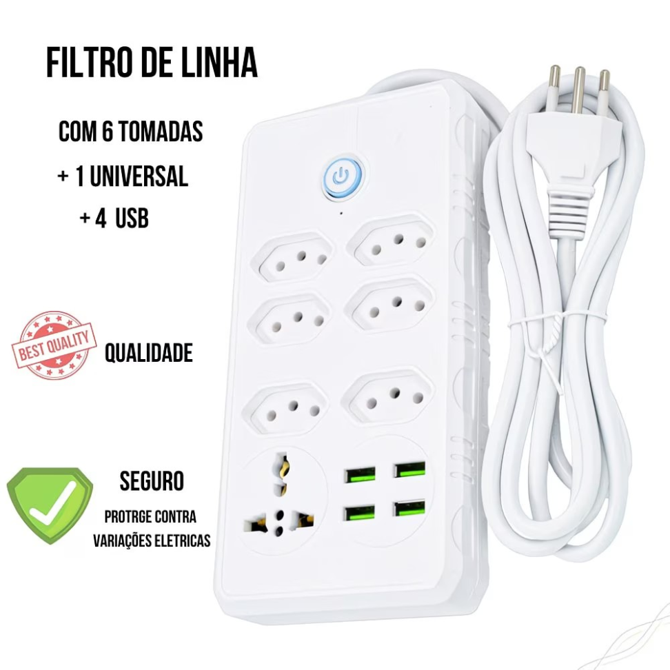 FILTRO DE LINHA UNIVERSAL. 6 TOMADAS 2P+T, 1 UNIVERSAL E 4 USB. - #4