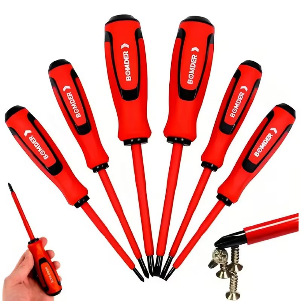 KIT CHAVE DE FENDA X PHILIPS 6 PEÇAS ISOLADAS PONTA MAGNÉTICA PARA ELETRICISTA.
