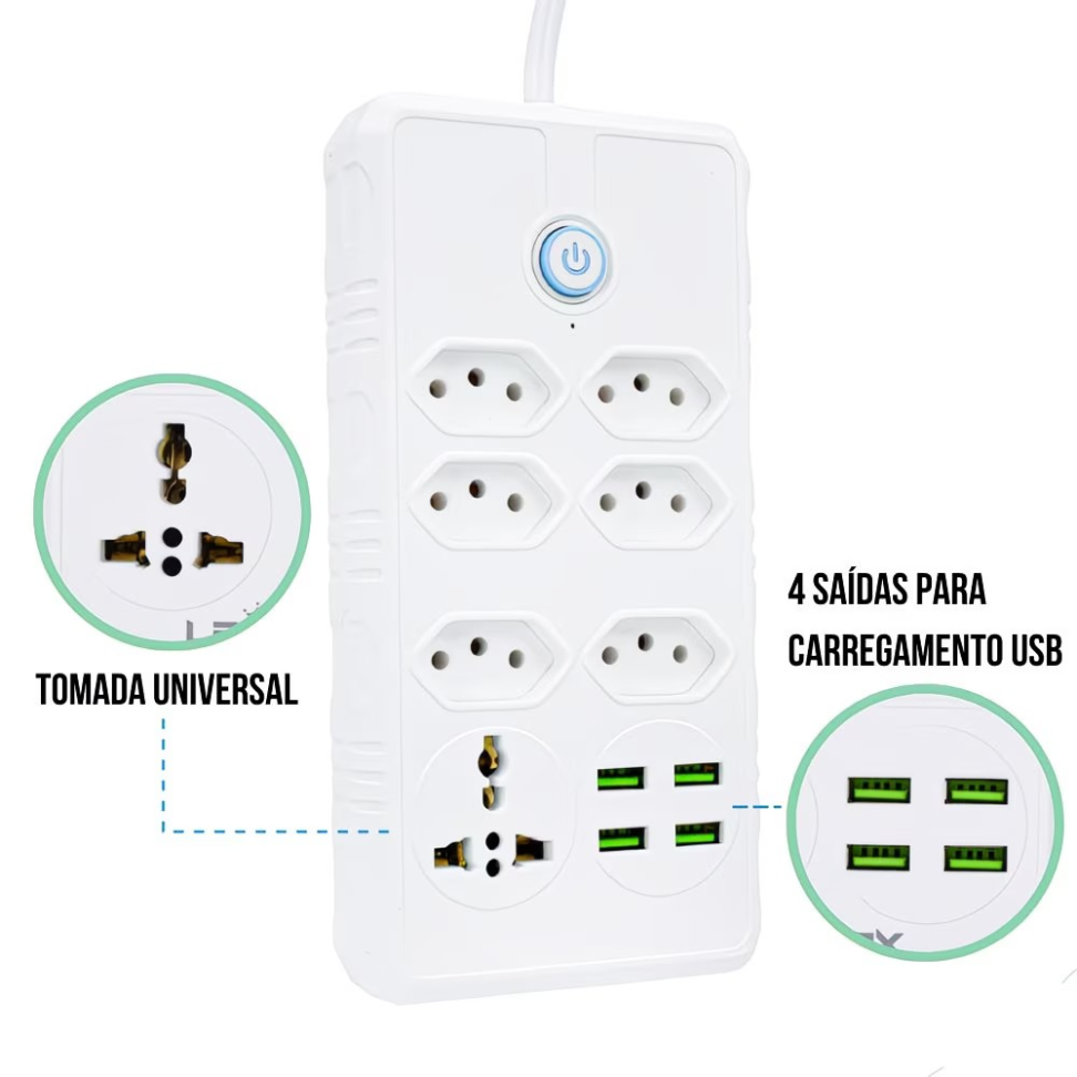 FILTRO DE LINHA UNIVERSAL. 6 TOMADAS 2P+T, 1 UNIVERSAL E 4 USB. - #5