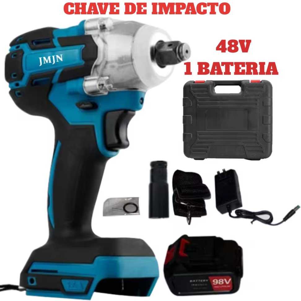 CHAVE DE IMPACTO 48V 1 BATERIA SISTEMA BRUSHLESS (SEM ESCOVA DE CARVÃO) + MALETA PLÁSTICA.