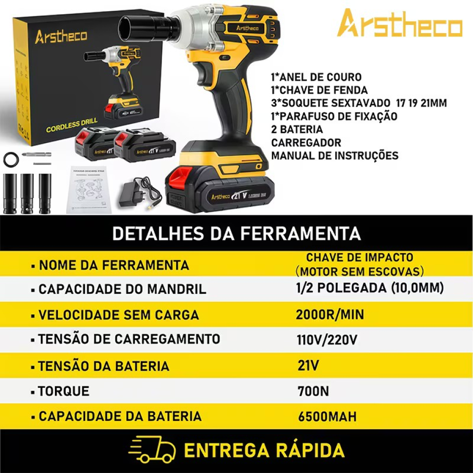 CHAVE DE IMPACTO COM 2 BATERIAS MOTOR BRUSHLESS (NAO USA ESCOVA DE CARVÃO) - #3