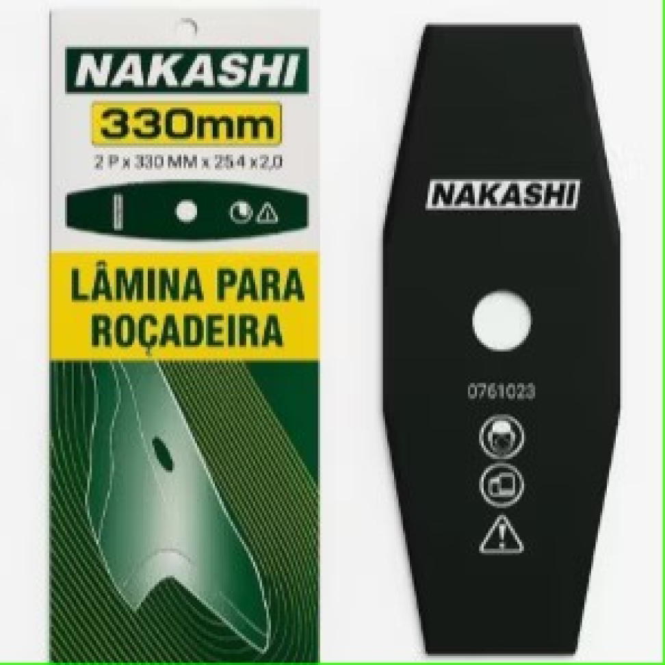 LÂMINA PARA ROÇADEIRA NAKASHI 2 PONTAS 33 CM FURO DE 2,5 CM.