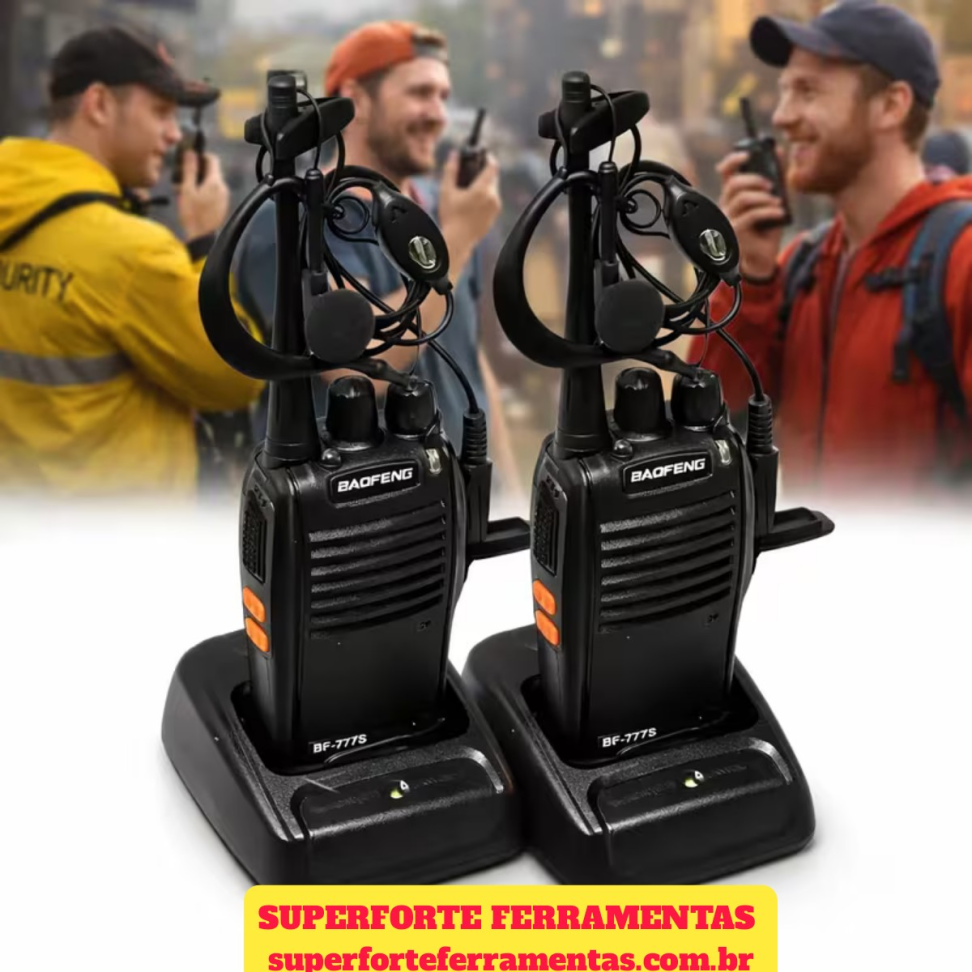 1 PAR DE RÁDIO COMUNICADOR WALKIE TALKIE BAOFENG 5-10 KM (CAMPO ABERTO)