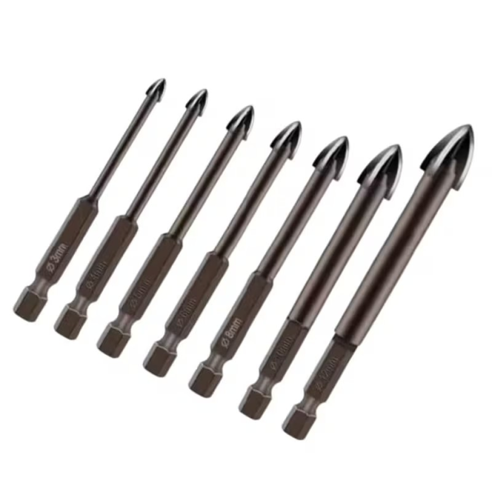 BROCA TITANIUM UNIVERSAL 7 PECAS. De 3 a 12mm para Concreto, Metal, Vidro, Madeira, Cerâmica - #3