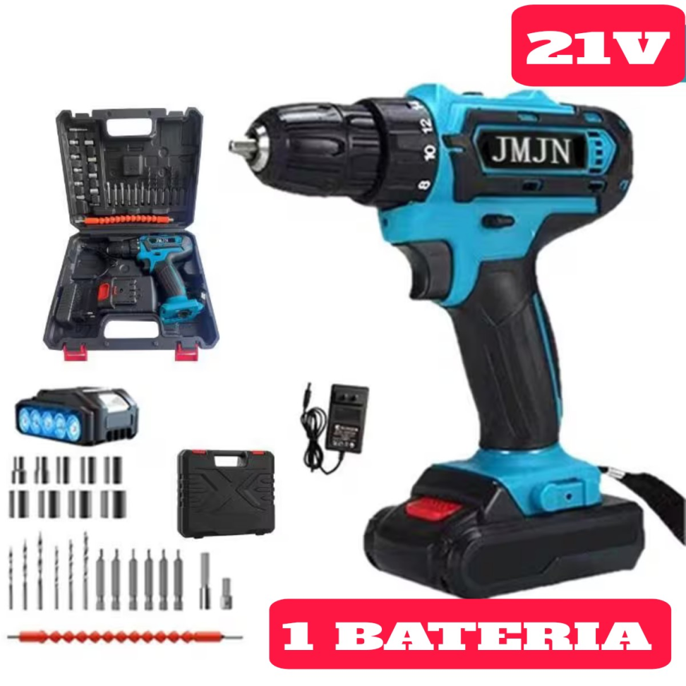 FURADEIRA/PARAFUSADEIRA 21V 1 BATERIA + 24 ACESSÓRIOS+MALETA PLÁSTICA.