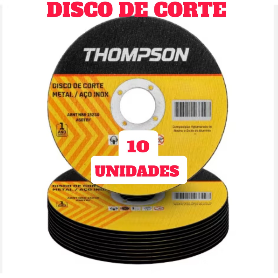 DISCO DE CORTE THOMPSON 4.1/2 X 1,0 X 7/8 PACOTE C0M 10 UNIDADES.