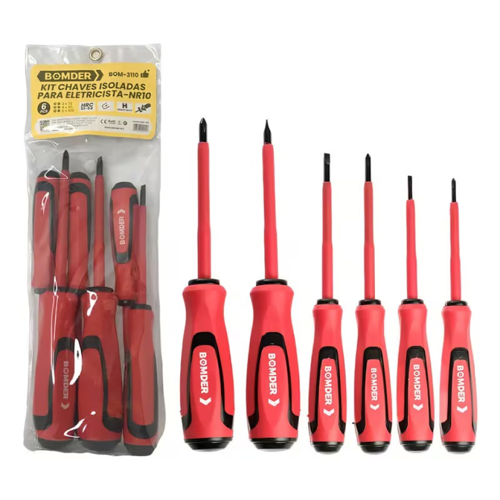 KIT CHAVE DE FENDA X PHILIPS 6 PEÇAS ISOLADAS PONTA MAGNÉTICA PARA ELETRICISTA. - #4