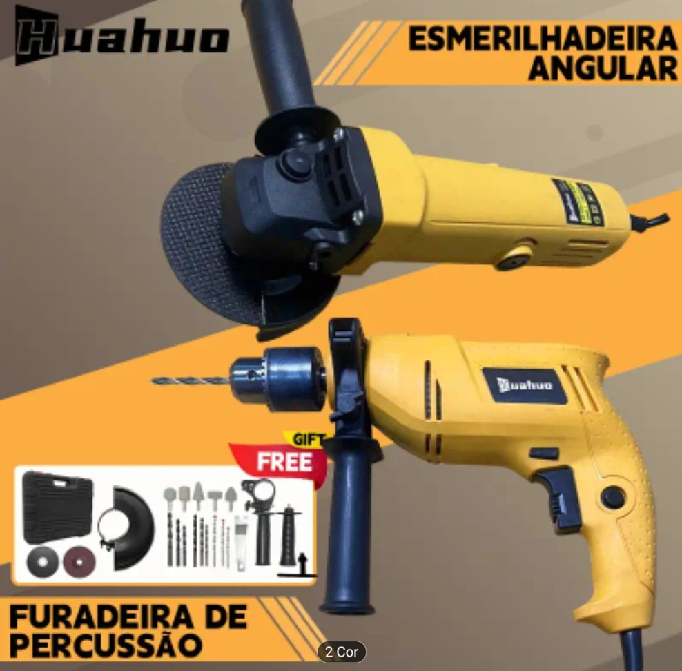 ESMERILHADEIRA+FURADEIRA 13MM+MALETA 110 VOLTS.