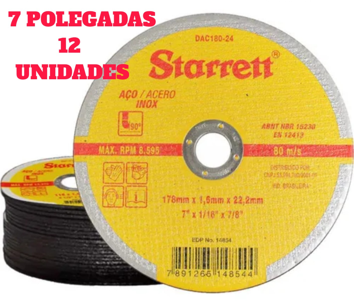 DISCO DE CORTE STARRET 7" X 1,6. C/12 UNIDADES.