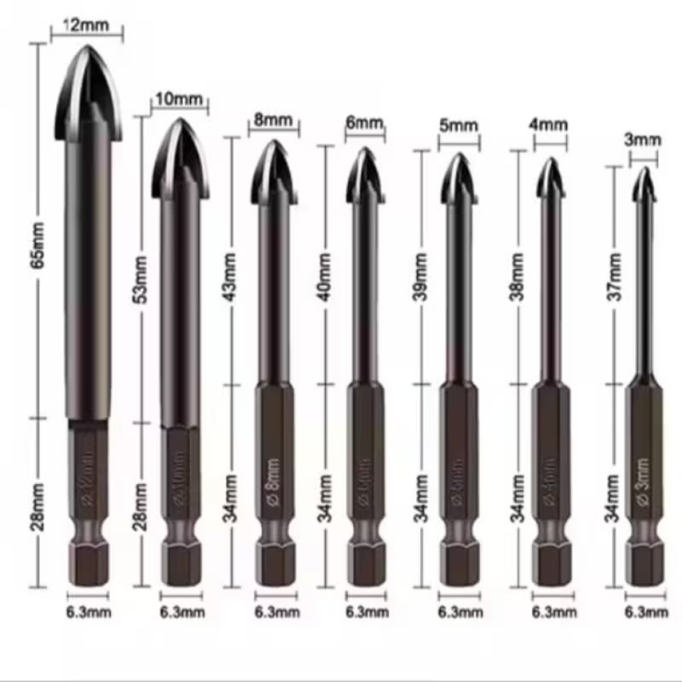 BROCA TITANIUM UNIVERSAL 7 PECAS. De 3 a 12mm para Concreto, Metal, Vidro, Madeira, Cerâmica