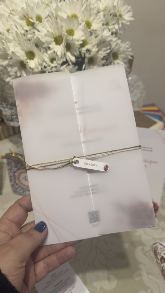 Convite de Casamento Rosas com Envelope Papel Vegetal
