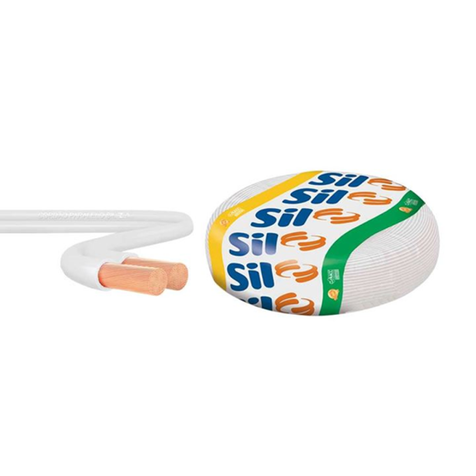 CORDÃO SIL FLEXÍVEL PARALELO 2X1.50MM² BRANCA 300V ROLO COM 100 METROS