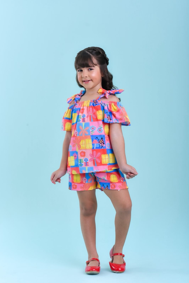 CONJUNTO INFANTIL CAROLINA MANGA CIGANA ESTAMPADO TAM:4