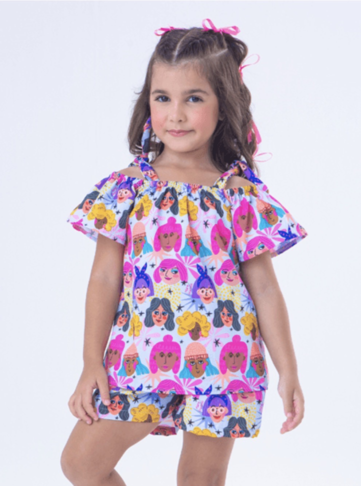 CONJUNTO INFANTIL CAROLINA MANGA CIGANA EM CREPE BONECAS TAM:4
