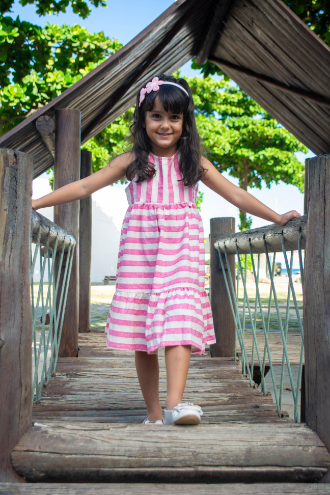 Vestido Infantil Helô em Linho Listrado - #2