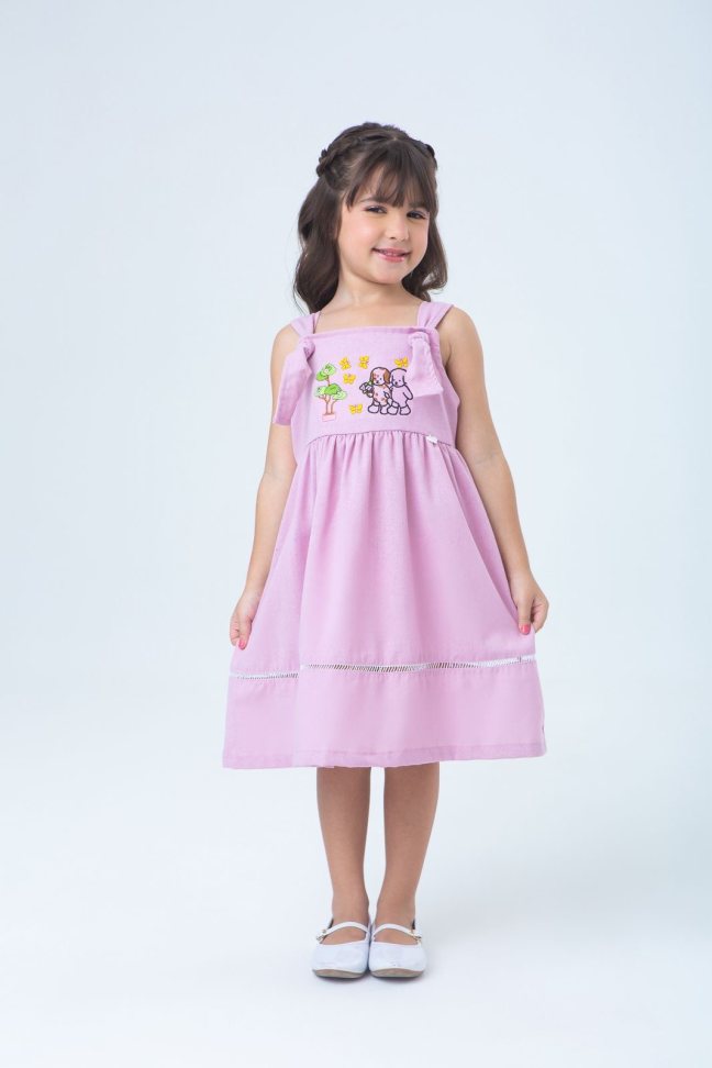 VESTIDO BORDADO ESTHER BOBBIE GOODS EM LINHO -ROSA TAM:2