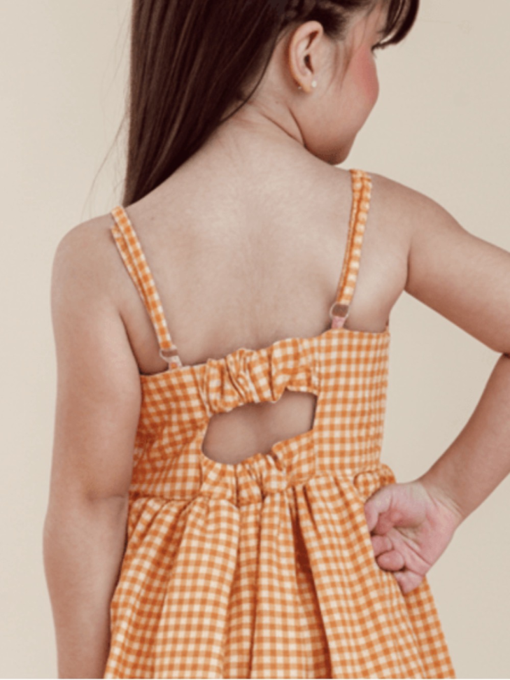 VESTIDO INFANTIL JUNINO HELÔ XADREZ VICHY EM LINHO Laranja TAM:8