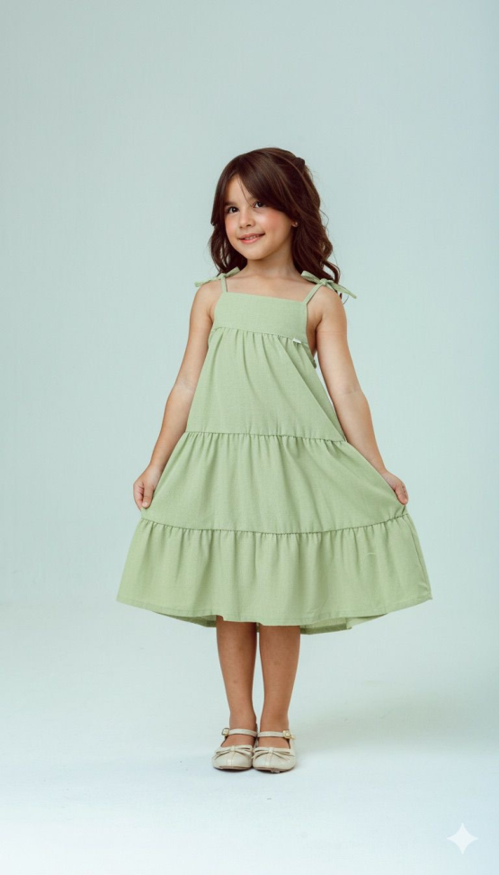 Vestido Infantil Maria Linho Verde TAM:4