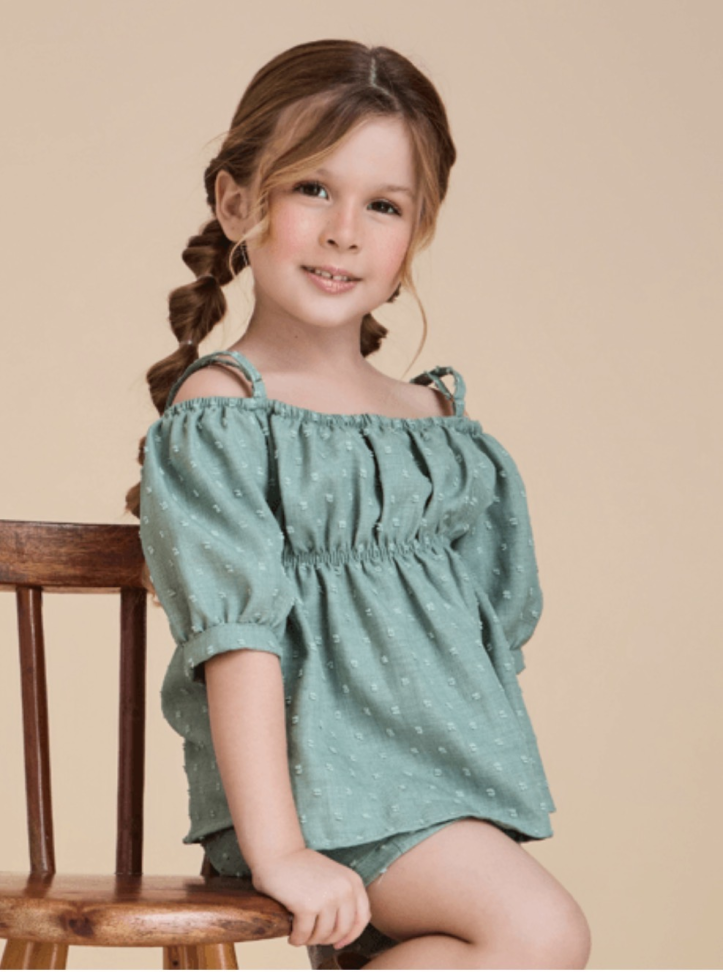 CONJUNTO INFANTIL ANALU PIPOQUINHA VERDE MENTA  TAM:6