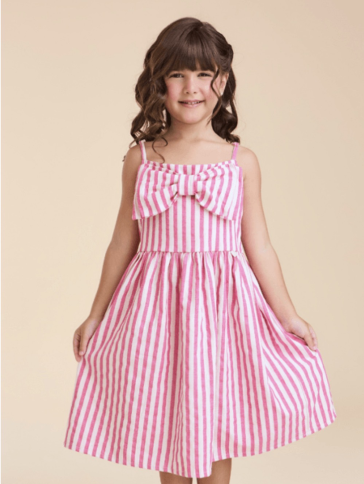 VESTIDO INFANTIL HELÔ EM LINHO LISTRADO Pink TAM:6