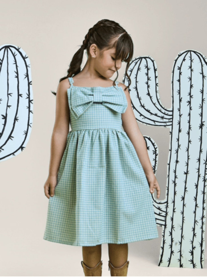 VESTIDO INFANTIL HELÔ XADREZ VICHY EM LINHO Verde Claro TAM:6