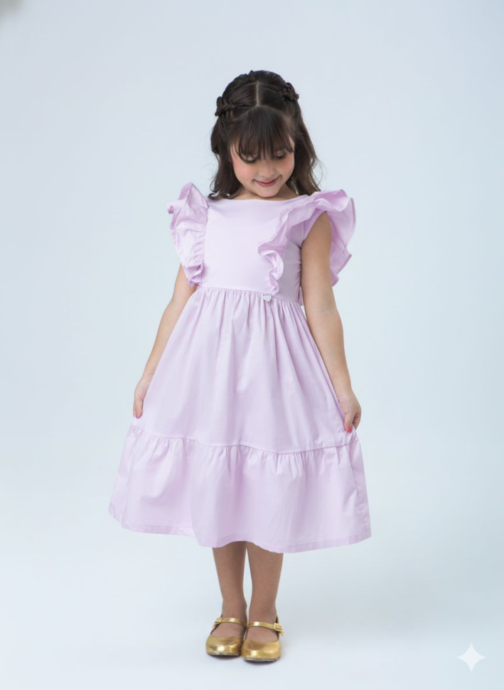 Vestido Infantil Lary Tricoline Rosa Bebê TAM:4