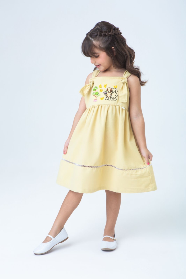 VESTIDO BORDADO ESTHER BOBBIE GOODS EM LINHO - Amarelo claro, TAM:2